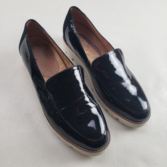 Vionic Kensley Patent Leather Flat Women 9.5 Black Slip On Platform Comfort Shoe - Picture 1 of 11